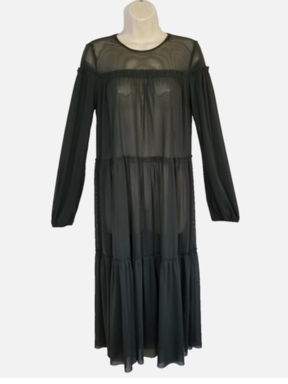 ZARA Babydoll Midi Dress Tiered Ruffle Tulle 7052E2M
